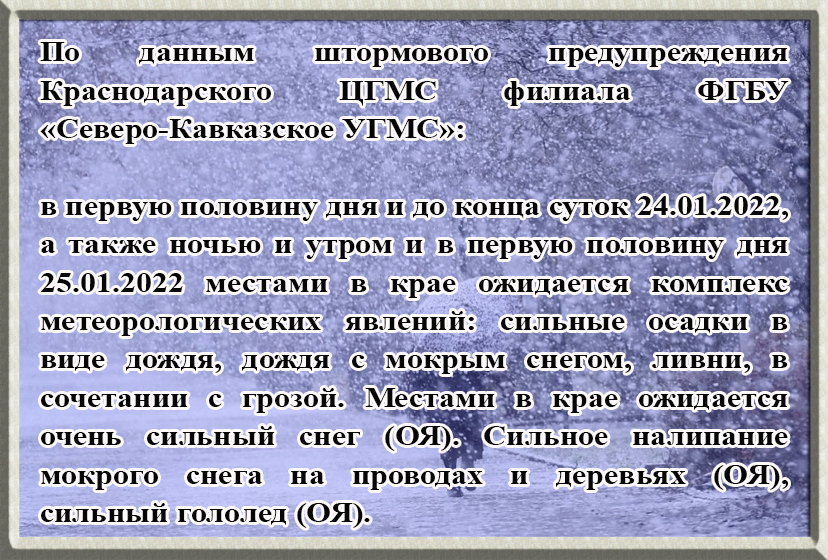Экстренное предупреждение 24.01.2022 г